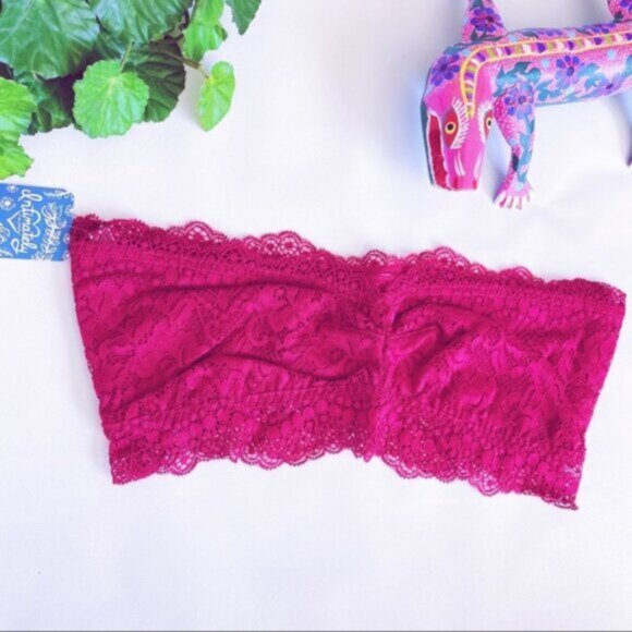 Free People Lacey Looks Bralette Burgundy Lace New XS Loungewear Maroon Bandeau - Picture 5 of 13